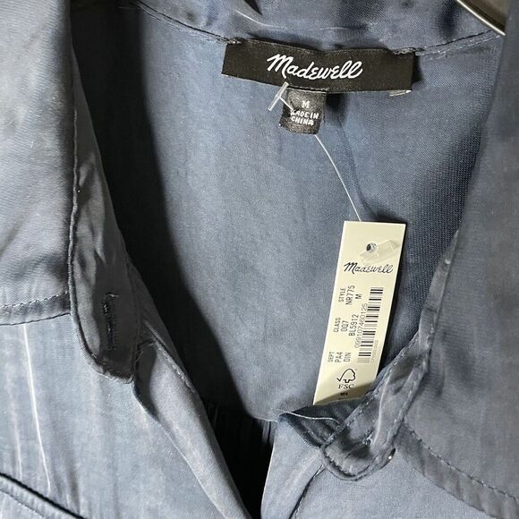 MADEWELL Midi Dress Women Medium Deep Indigo NEW Satin Utility NR775 *No Belt* - Picture 12 of 14